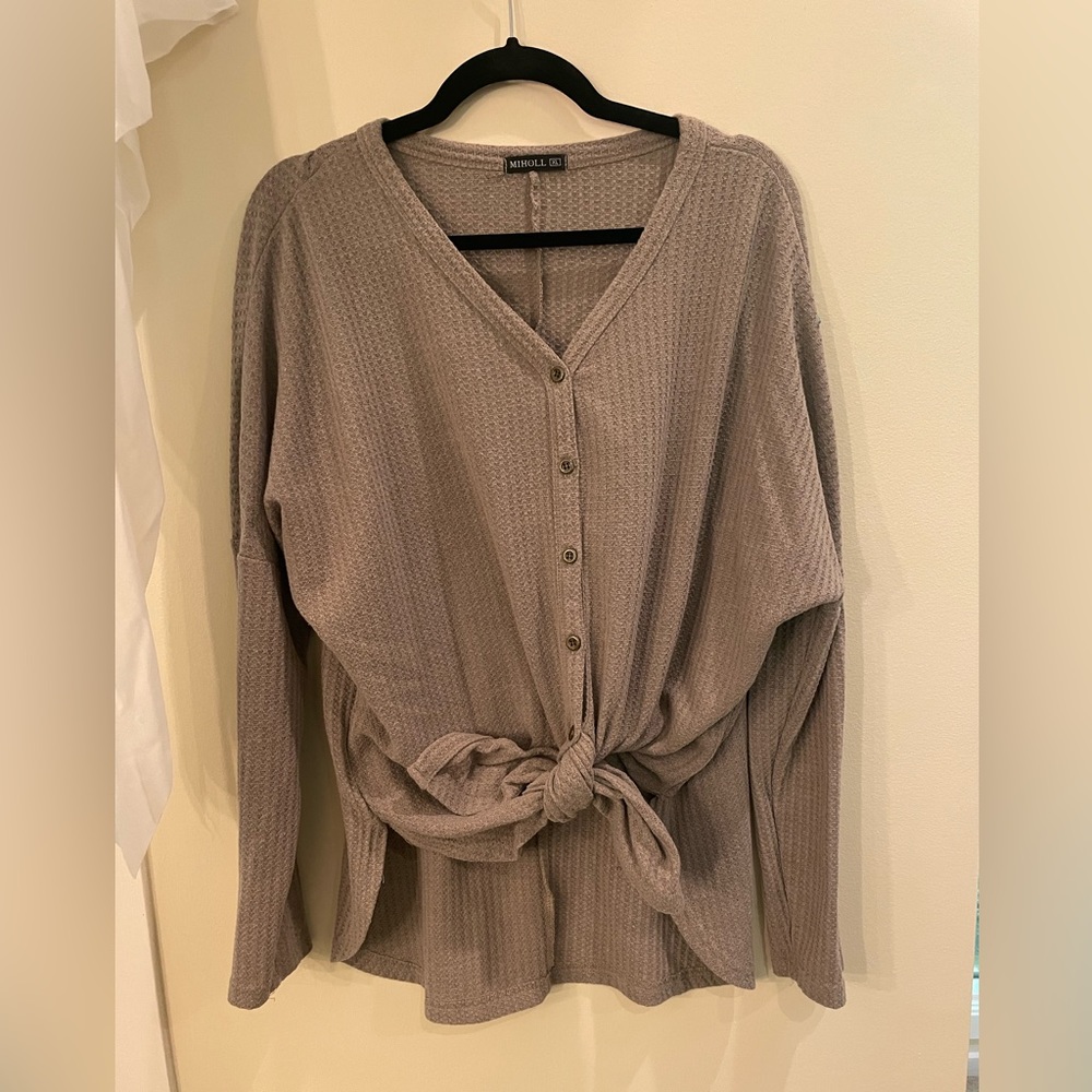Miholl Waffle Tie Front Blouse XL